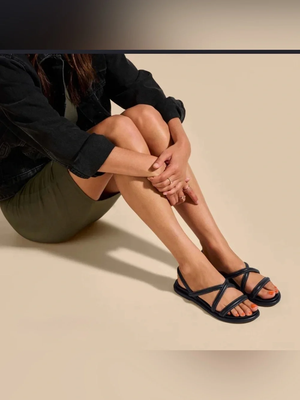 OLUKAI WOMEN'S LEATHER TIARE STRAPPY SANDALS, BLACK, NWT, SIZE 9 (EUR 39)